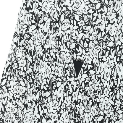 BHS Womens Black Floral Viscose Shift Size 16 V-Neck Pullover - Tie Detail