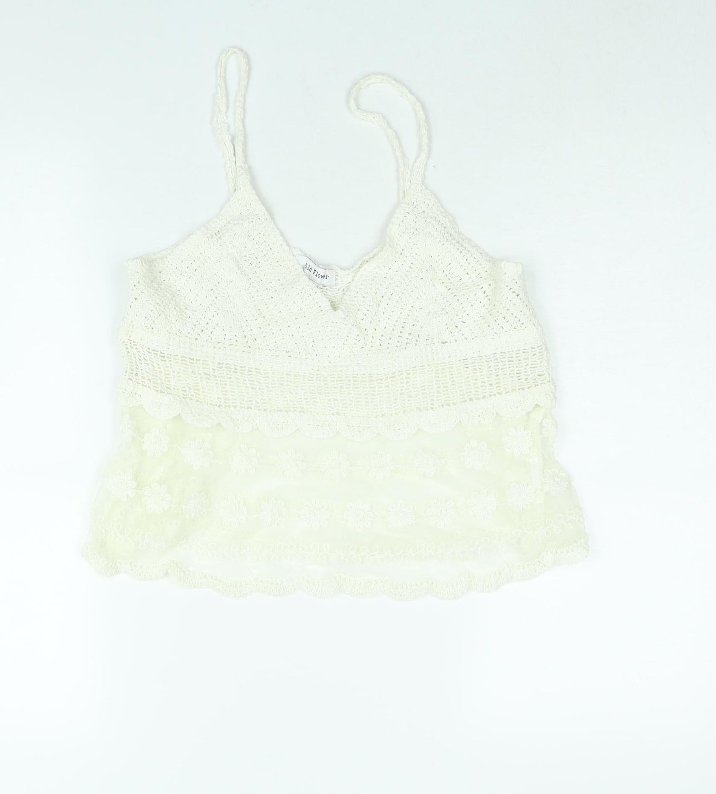 Wild Flower Womens White Polyester Cropped Blouse Size M V-Neck - Lace