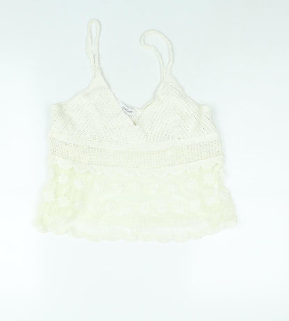 Wild Flower Womens White Polyester Cropped Blouse Size M V-Neck - Lace