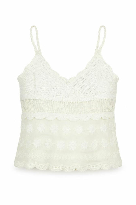 Front view of Wild Flower women’s white polyester cropped blouse, size M, v-neck - lace