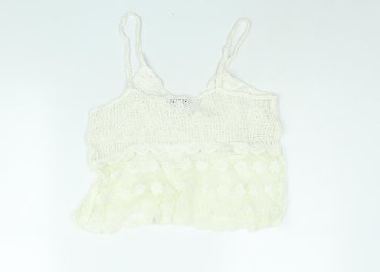 Wild Flower Womens White Polyester Cropped Blouse Size M V-Neck - Lace