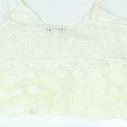 Wild Flower Womens White Polyester Cropped Blouse Size M V-Neck - Lace