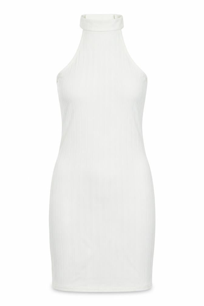 Boohoo Womens White Polyester Bodycon Size 14 Halter Button