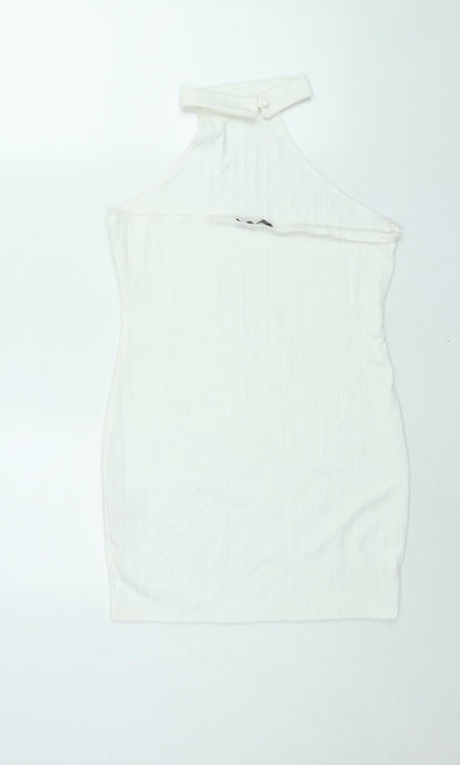 Boohoo Womens White Polyester Bodycon Size 14 Halter Button