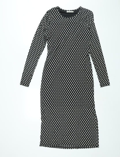 Glamorous Womens Black Plaid Polyester Shift Size 10 Round Neck Pullover