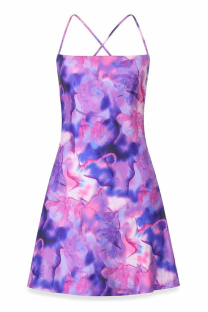 AsYou Womens Purple Tie Dye Polyester Slip Dress Size 10 Cowl Neck Pullover