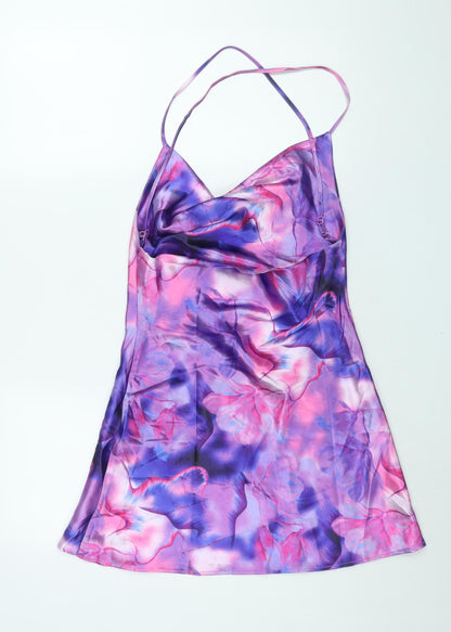 AsYou Womens Purple Tie Dye Polyester Slip Dress Size 10 Cowl Neck Pullover
