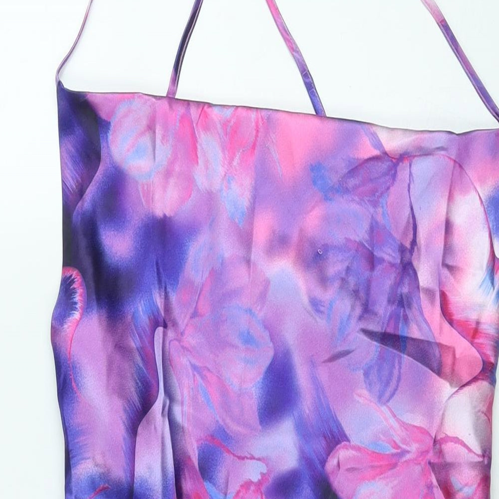 AsYou Womens Purple Tie Dye Polyester Slip Dress Size 10 Cowl Neck Pullover