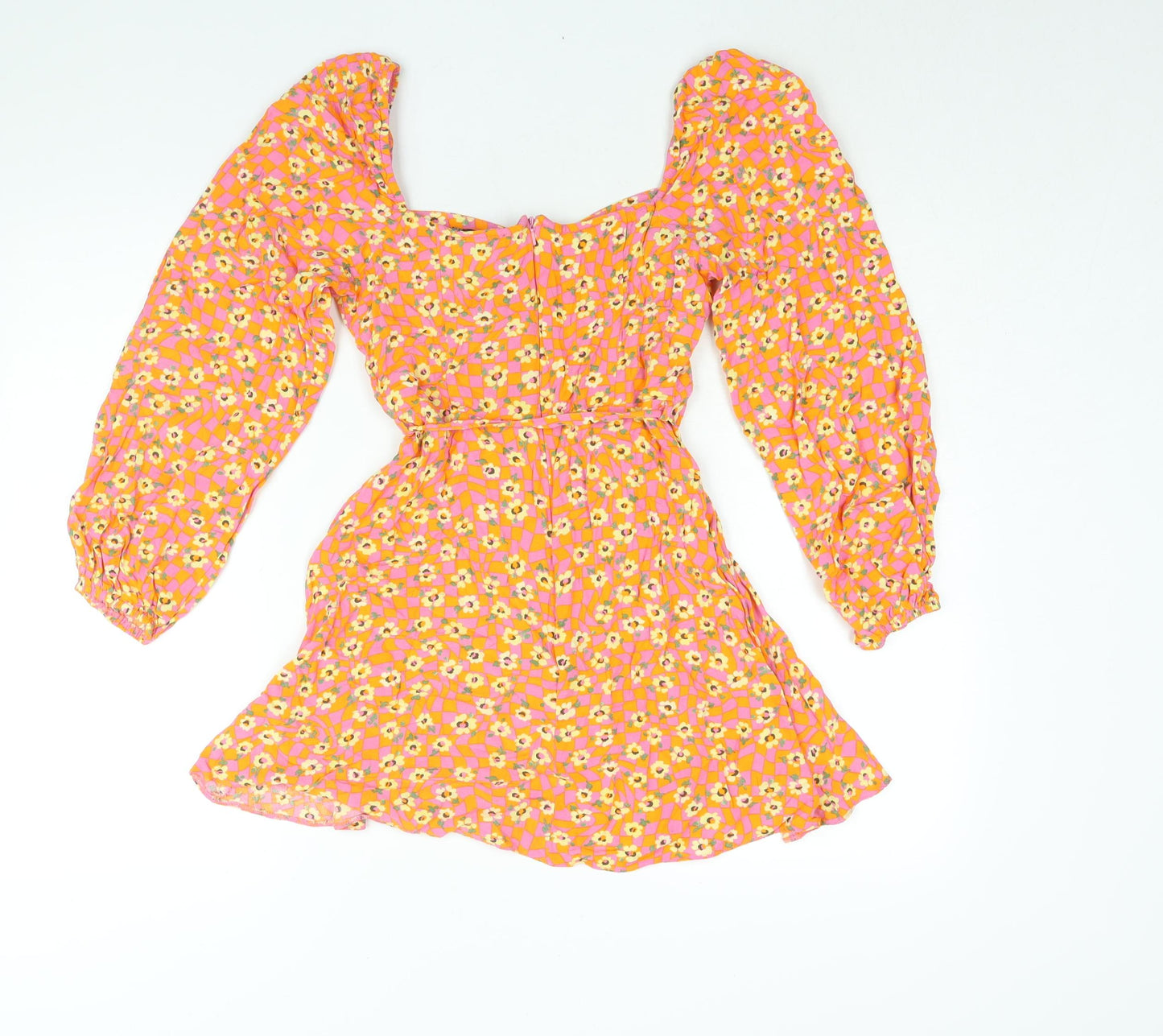 ASOS Womens Multicoloured Geometric Viscose A-Line Size 6 Sweetheart Zip - Floral Check Print