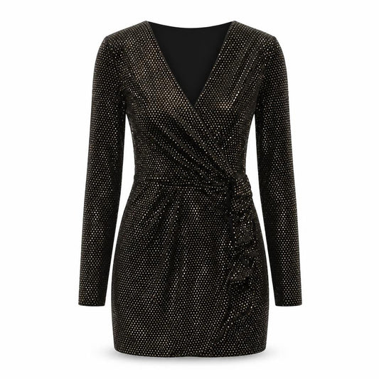 River Island Womens Black Polyester Bodycon Size 10 V-Neck Pullover - Shoulder Pads Gold Sequin