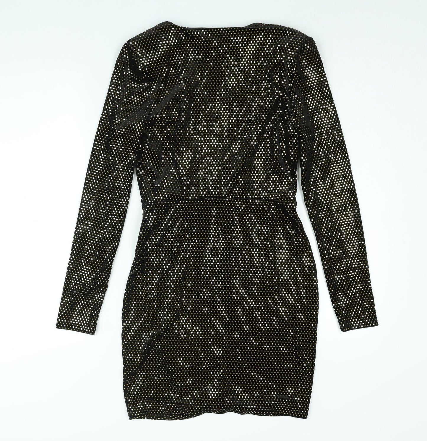 River Island Womens Black Polyester Bodycon Size 10 V-Neck Pullover - Shoulder Pads Gold Sequin