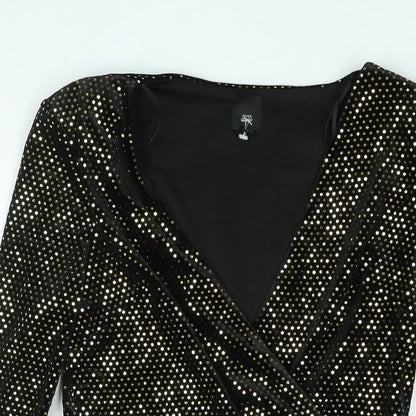 River Island Womens Black Polyester Bodycon Size 10 V-Neck Pullover - Shoulder Pads Gold Sequin