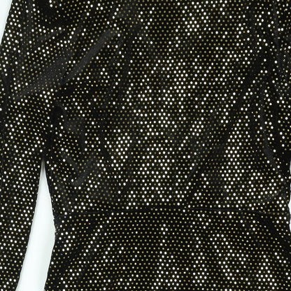 River Island Womens Black Polyester Bodycon Size 10 V-Neck Pullover - Shoulder Pads Gold Sequin