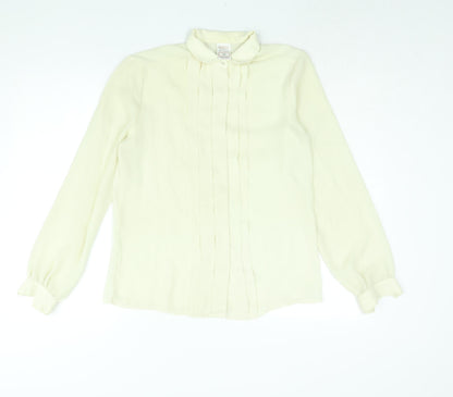 Keynote Womens Ivory Polyester Basic Blouse Size 12 Collared
