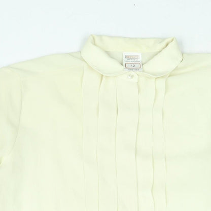 Keynote Womens Ivory Polyester Basic Blouse Size 12 Collared