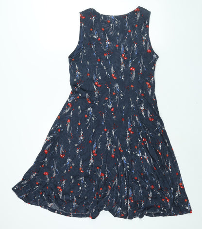 Classic Womens Black Floral Cotton Shift Size 14 Round Neck Pullover