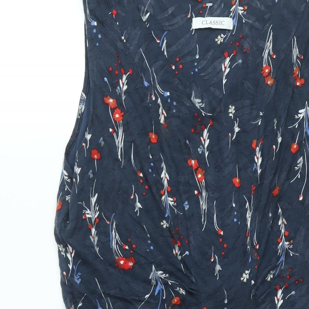 Classic Womens Black Floral Cotton Shift Size 14 Round Neck Pullover
