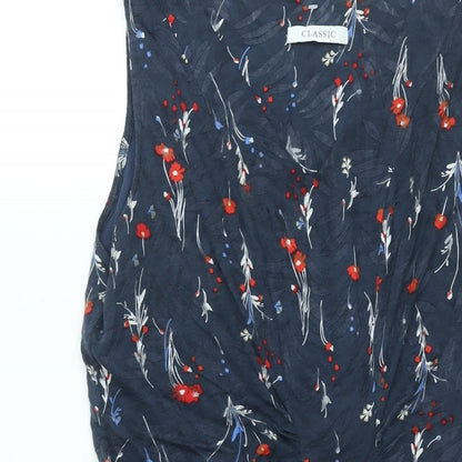 Classic Womens Black Floral Cotton Shift Size 14 Round Neck Pullover