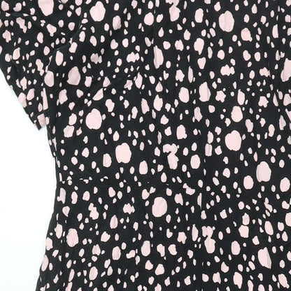 Marks and Spencer Womens Black Geometric Viscose Shift Size 14 Collared Button