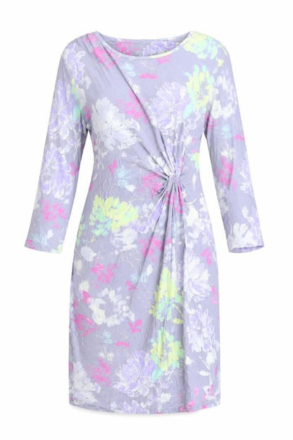 Classics Womens Purple Floral Viscose Shift Size 14 Boat Neck Pullover - Twist Detail