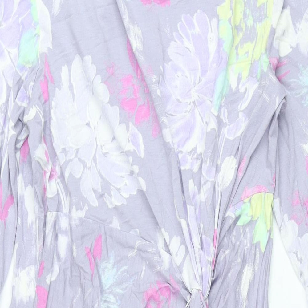 Classic Womens Purple Floral Viscose Shift Size 14 Boat Neck Pullover - Twist Detail