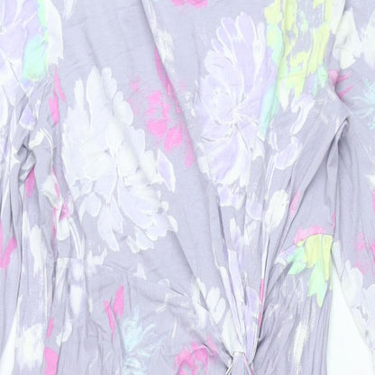 Classic Womens Purple Floral Viscose Shift Size 14 Boat Neck Pullover - Twist Detail