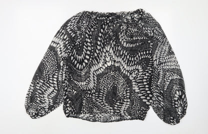 Julien Macdonald Womens Black Geometric Polyester Basic Blouse Size 8 Boat Neck