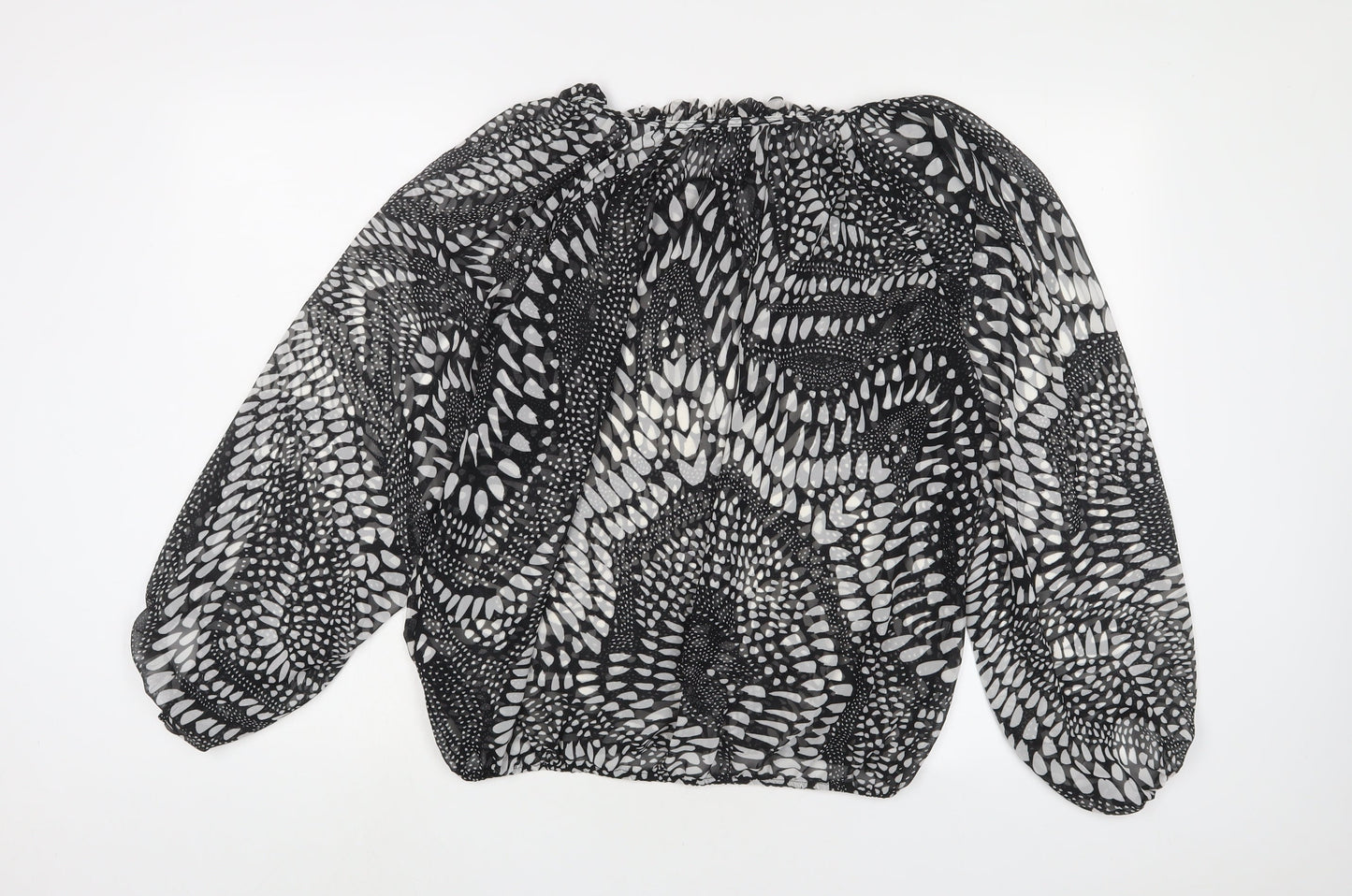 Julien Macdonald Womens Black Geometric Polyester Basic Blouse Size 8 Boat Neck