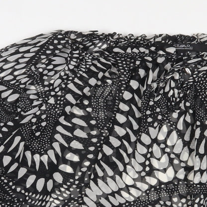 Julien Macdonald Womens Black Geometric Polyester Basic Blouse Size 8 Boat Neck