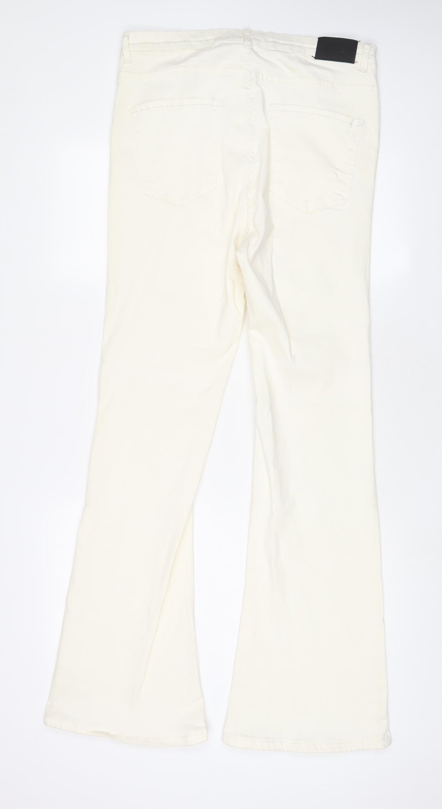 Bershka Womens Ivory Cotton Flared Jeans Size 16 L32 in Regular Zip