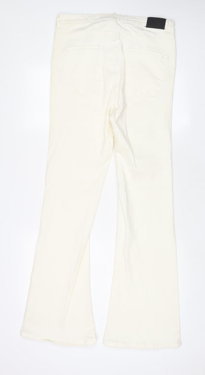 Bershka Womens Ivory Cotton Flared Jeans Size 16 L32 in Regular Zip