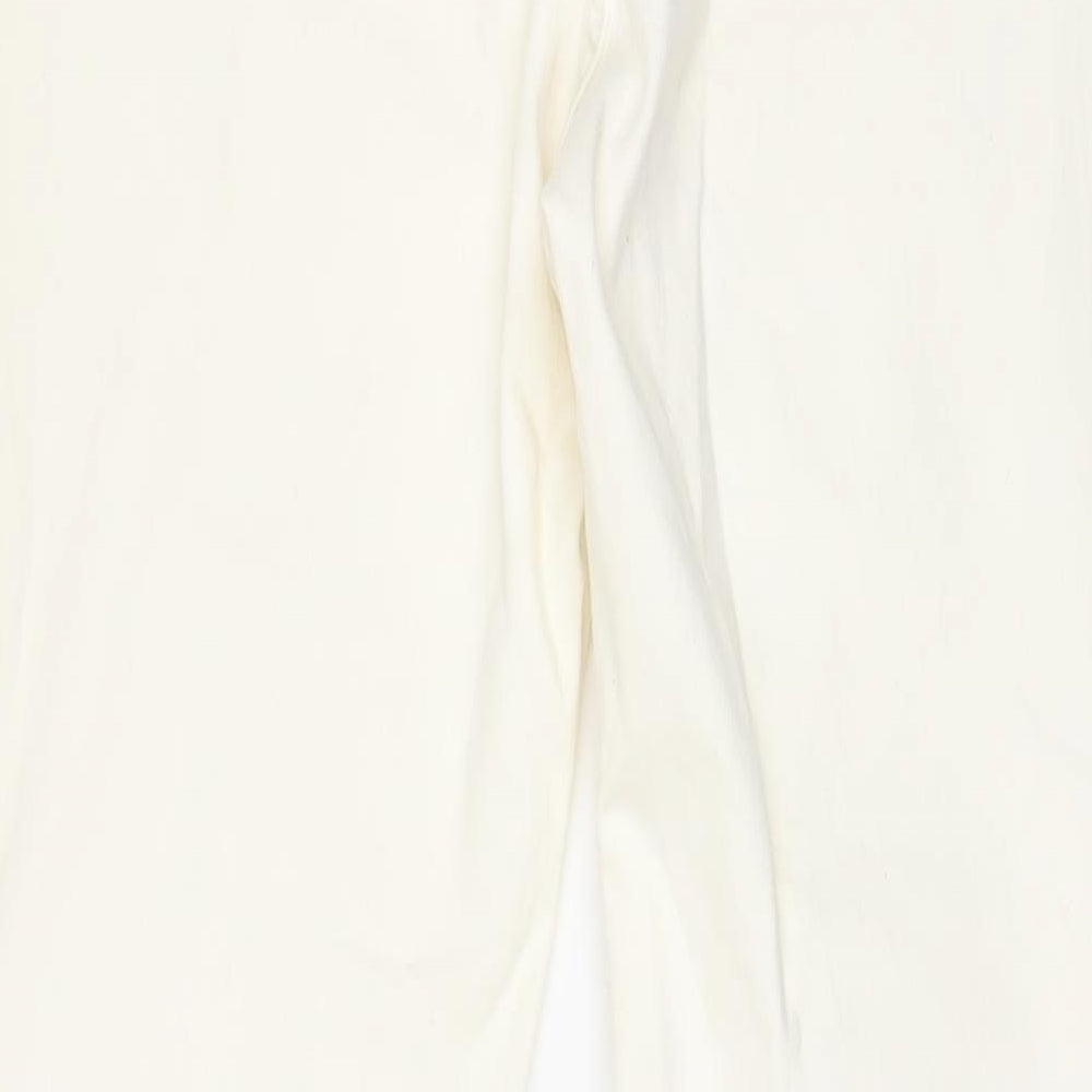 Bershka Womens Ivory Cotton Flared Jeans Size 16 L32 in Regular Zip