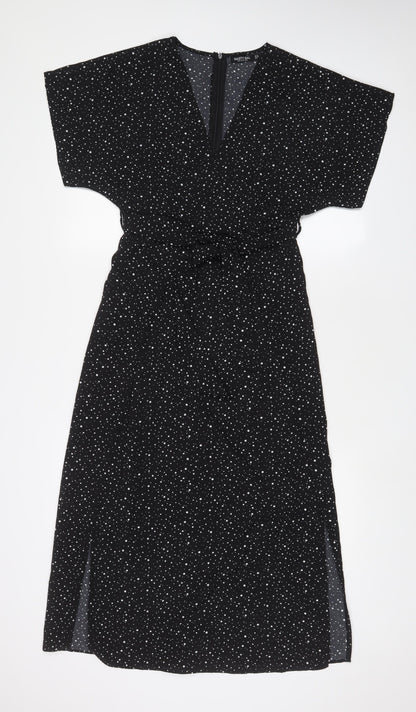 Nasty Gal Womens Black Geometric Polyester A-Line Size 8 V-Neck Zip - Belted