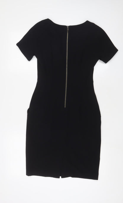 NEXT Womens Black Polyester Bodycon Size 6 Boat Neck Zip