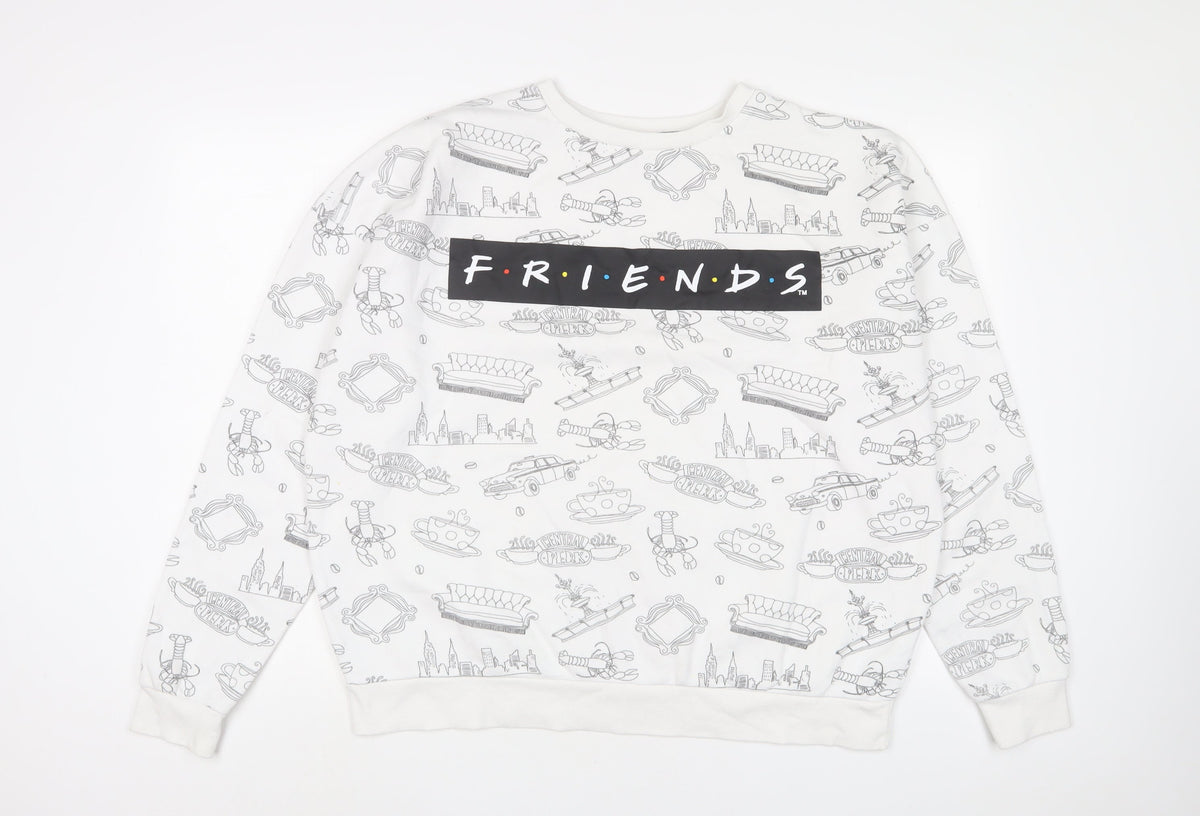 Friends Womens White Geometric Cotton Pullover Sweatshirt Size XL Pullover