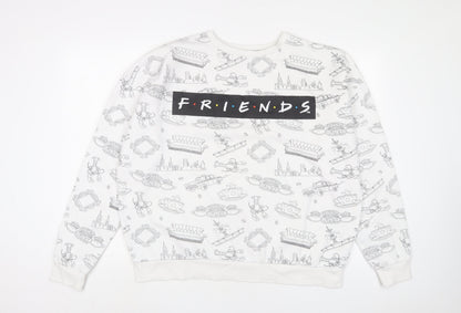 Friends Womens White Geometric Cotton Pullover Sweatshirt Size XL Pullover
