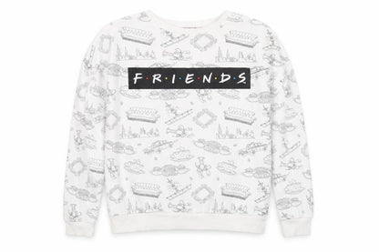 Friends Womens White Geometric Cotton Pullover Sweatshirt Size XL Pullover