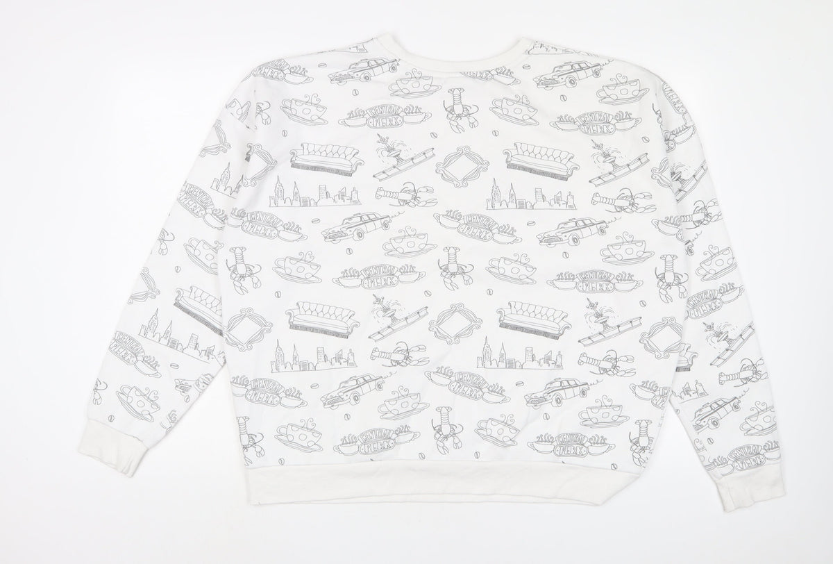 Friends Womens White Geometric Cotton Pullover Sweatshirt Size XL Pullover