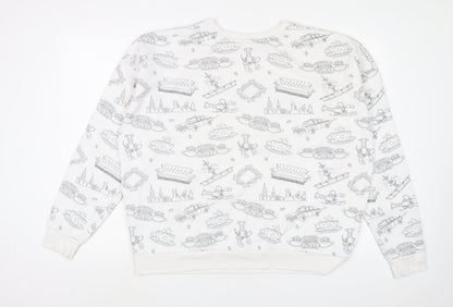 Friends Womens White Geometric Cotton Pullover Sweatshirt Size XL Pullover