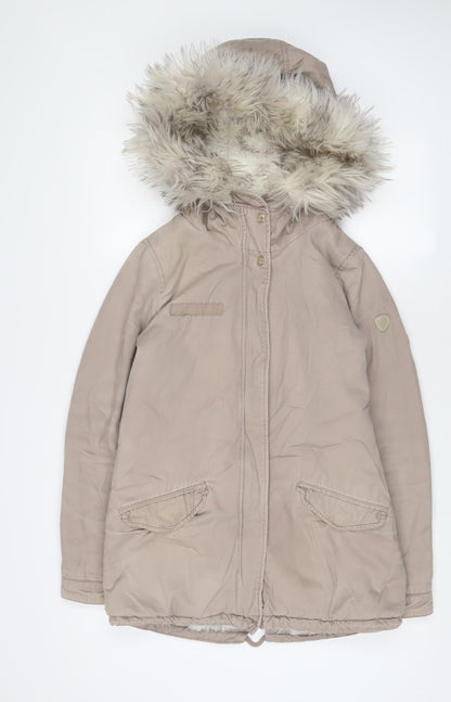 Additional front view of Only women’s pink parka coat, size S, zip