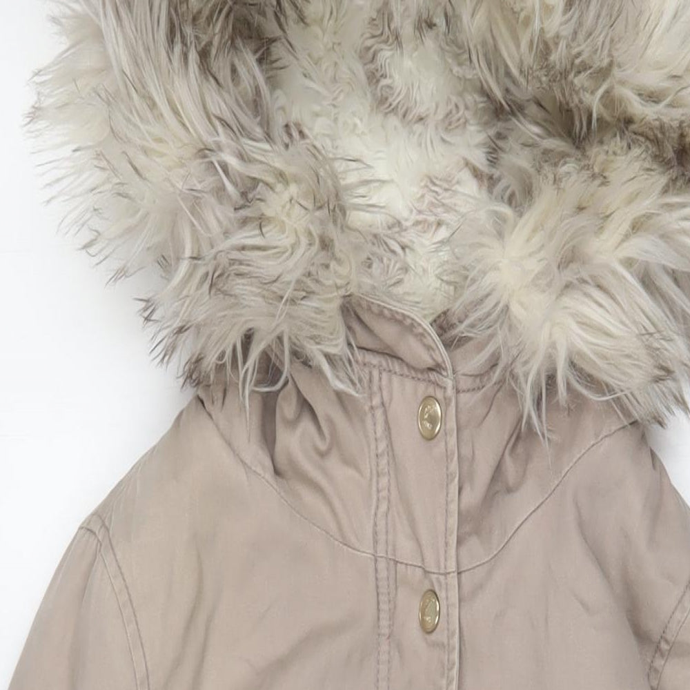 Close-up detail of Only women’s pink parka coat, size S, zip