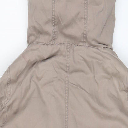 Brand and care label for Only women’s pink parka coat, size S, zip