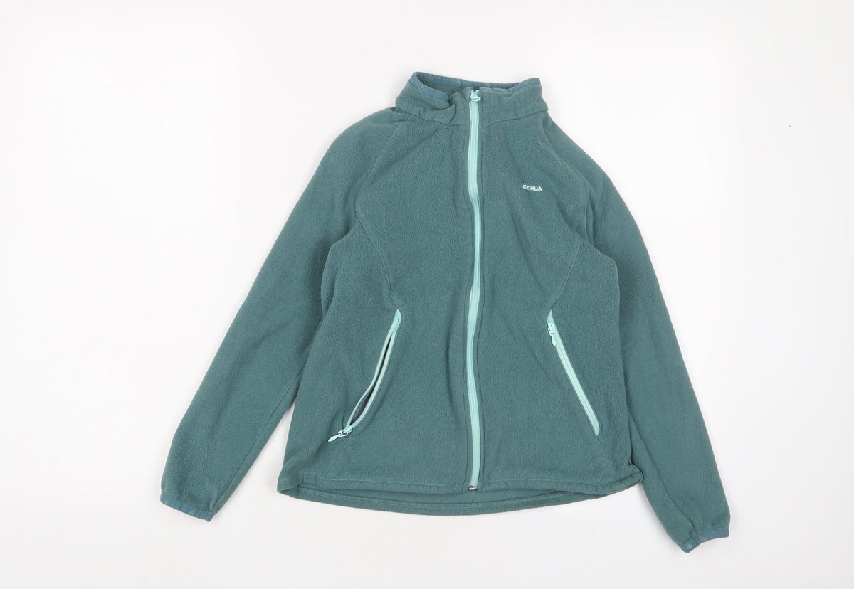 Additional front view of Decathlon boys’ blue jacket, size 10-11, years zip - zip pockets