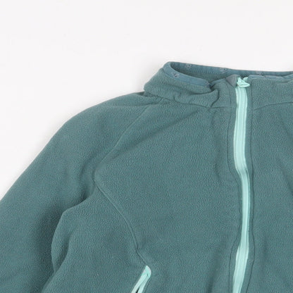 Close-up detail of Decathlon boys’ blue jacket, size 10-11, years zip - zip pockets
