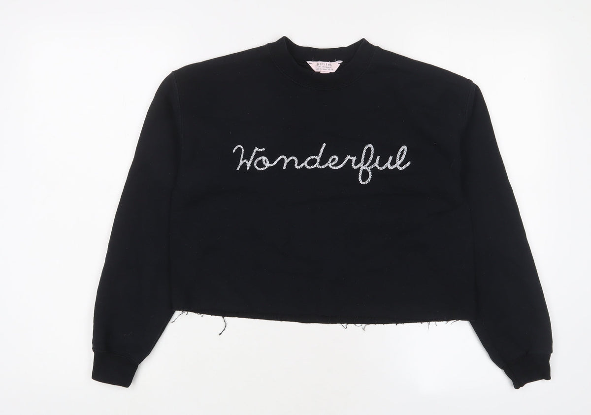 Additional front view of Miss Selfridge women’s black cotton pullover sweatshirt, size M, pullover