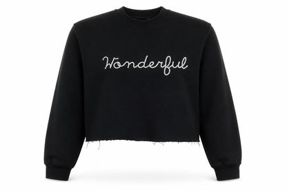 Front view of Miss Selfridge women’s black cotton pullover sweatshirt, size M, pullover