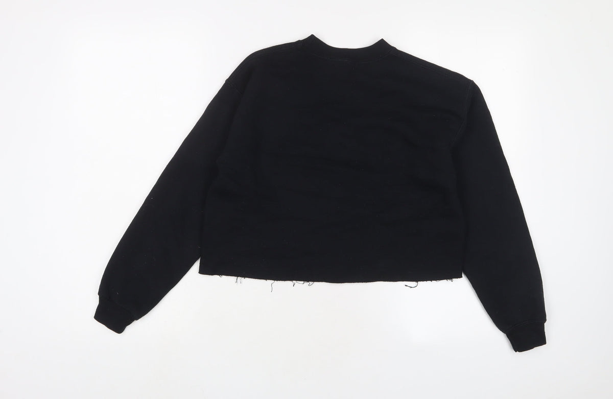 Back view of Miss Selfridge women’s black cotton pullover sweatshirt, size M, pullover