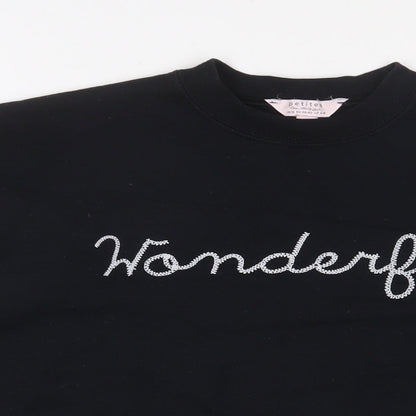 Close-up detail of Miss Selfridge women’s black cotton pullover sweatshirt, size M, pullover