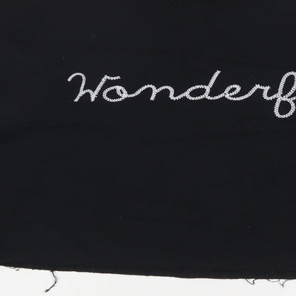 Brand and care label for Miss Selfridge women’s black cotton pullover sweatshirt, size M, pullover
