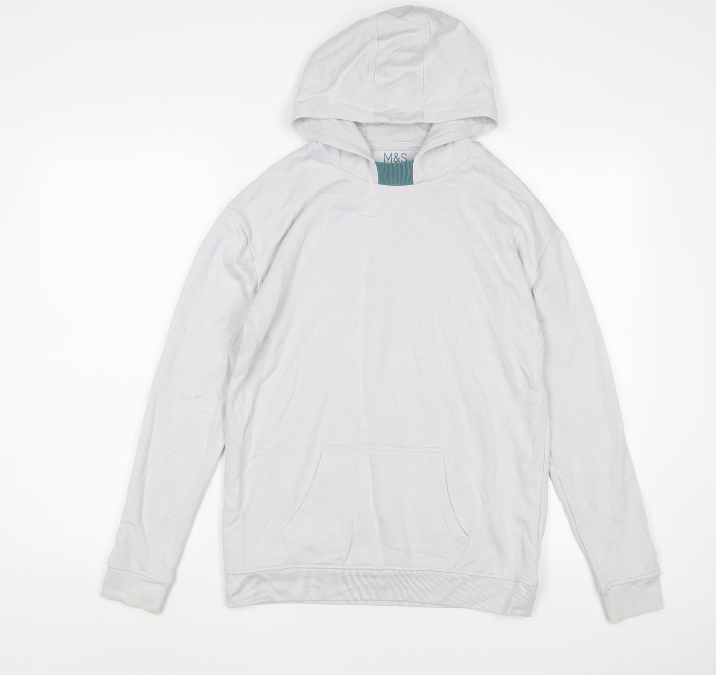 Marks and Spencer Boys White Cotton Pullover Hoodie Size 14-15 Years Pullover